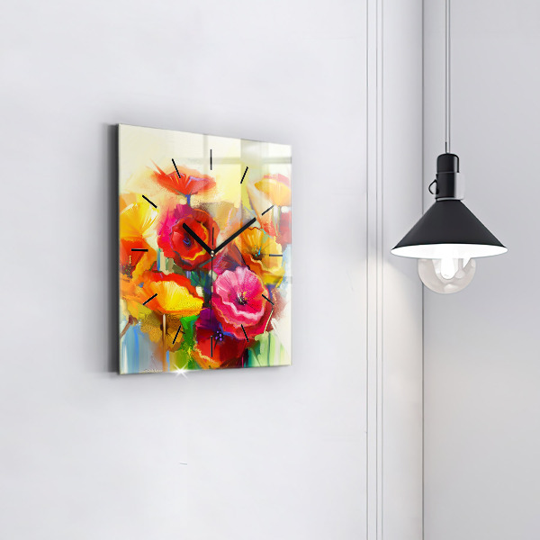 Square wall clock Colorful poppies