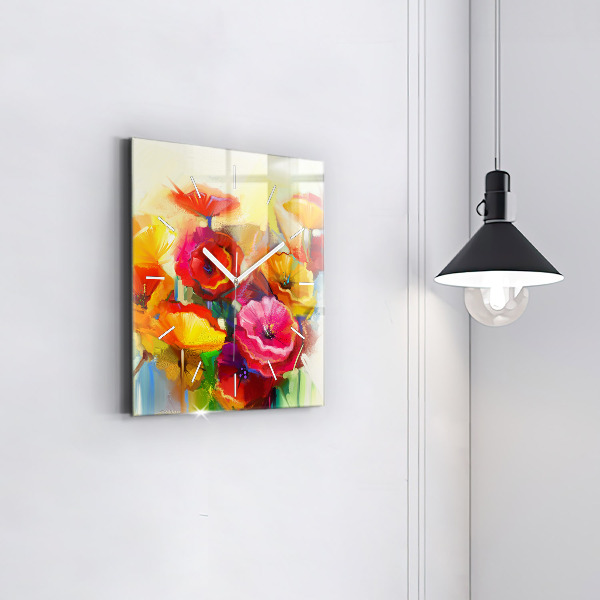 Square wall clock Colorful poppies