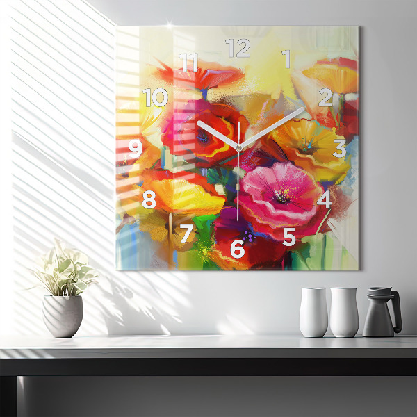Square wall clock Colorful poppies