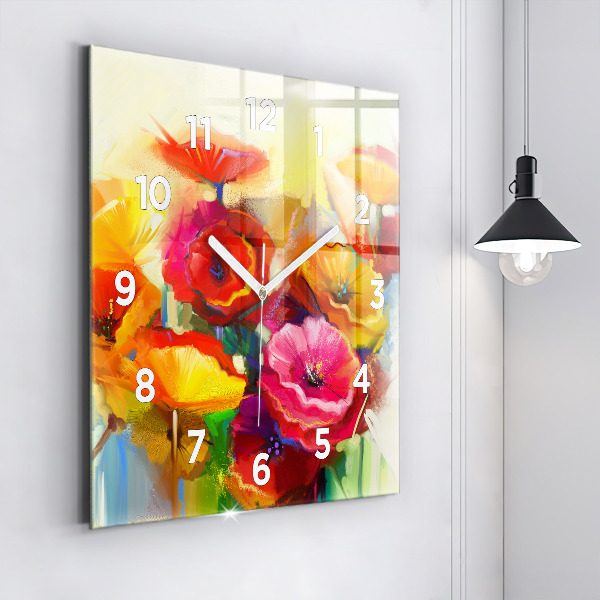 Square wall clock Colorful poppies