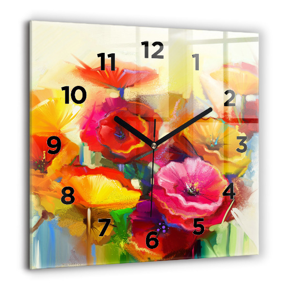 Square wall clock Colorful poppies