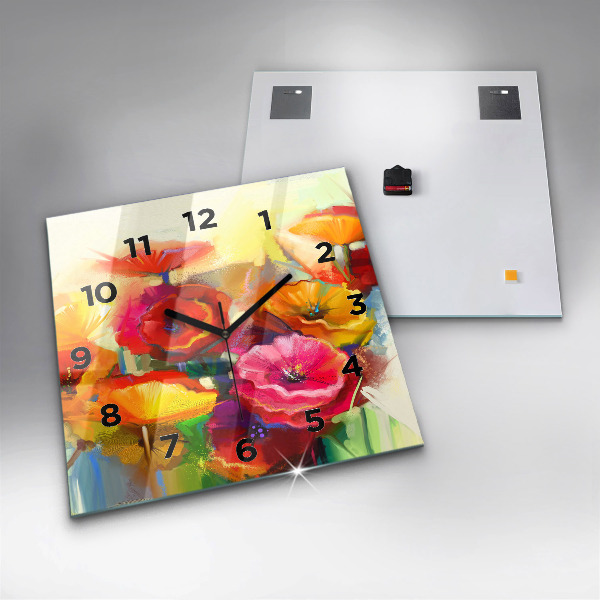 Square wall clock Colorful poppies