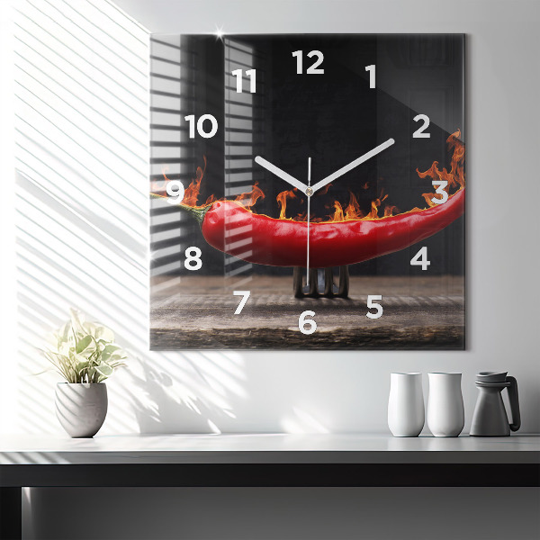 Square wall clock Pepperoni pepper