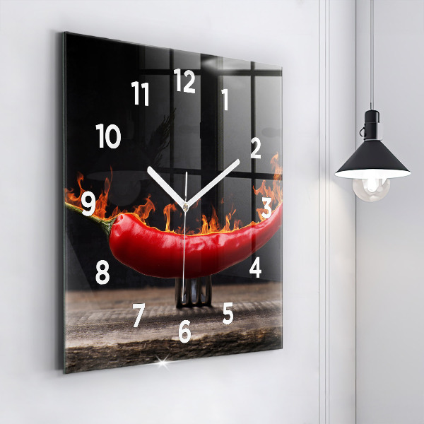 Square wall clock Pepperoni pepper