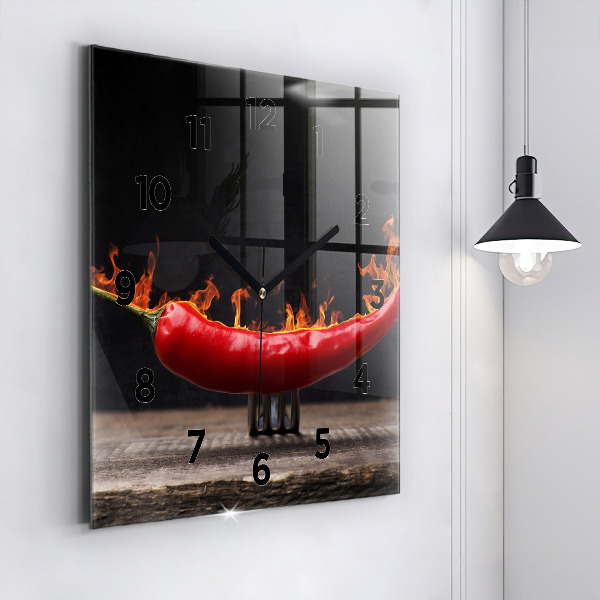 Square wall clock Pepperoni pepper