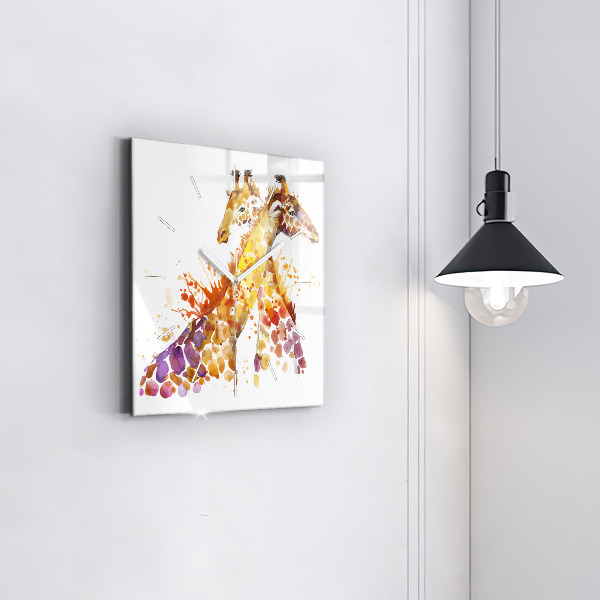 Square wall clock Giraffe - watercolor