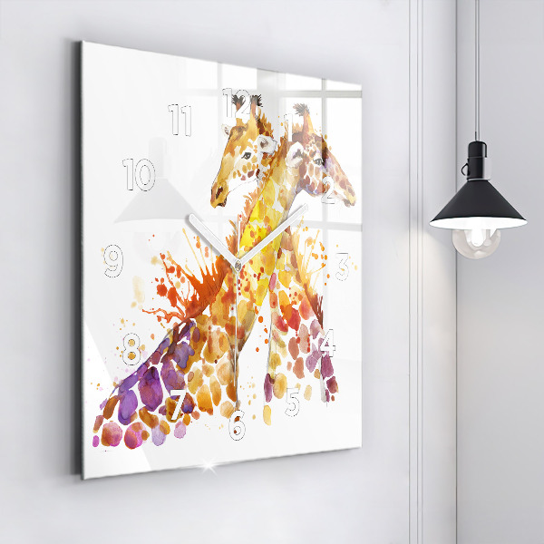 Square wall clock Giraffe - watercolor