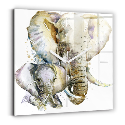 Square wall clock Painted animals elephants