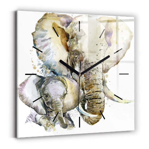 Square wall clock Painted animals elephants