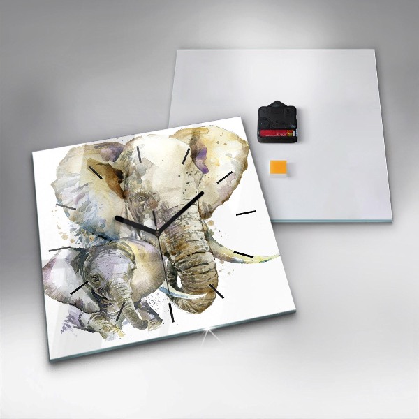 Square wall clock Painted animals elephants
