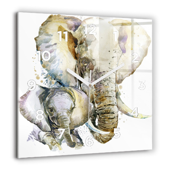 Square wall clock Painted animals elephants