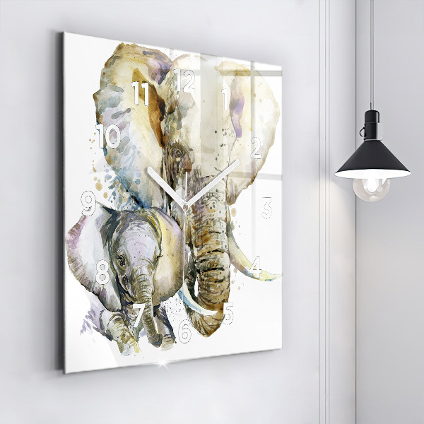 Square wall clock Painted animals elephants