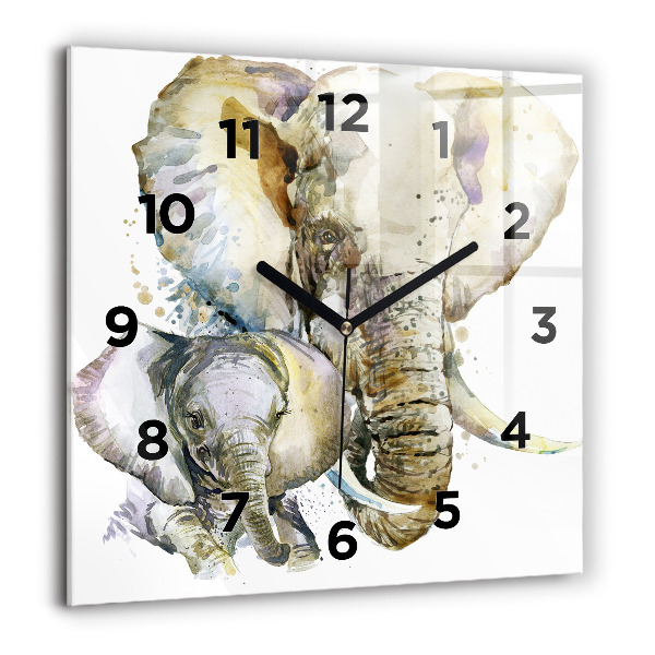 Square wall clock Painted animals elephants