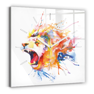 Square wall clock Lion - watercolor