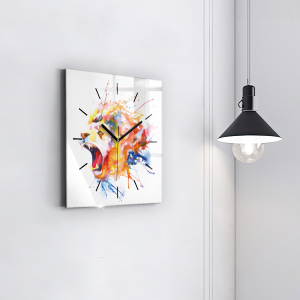 Square wall clock Lion - watercolor