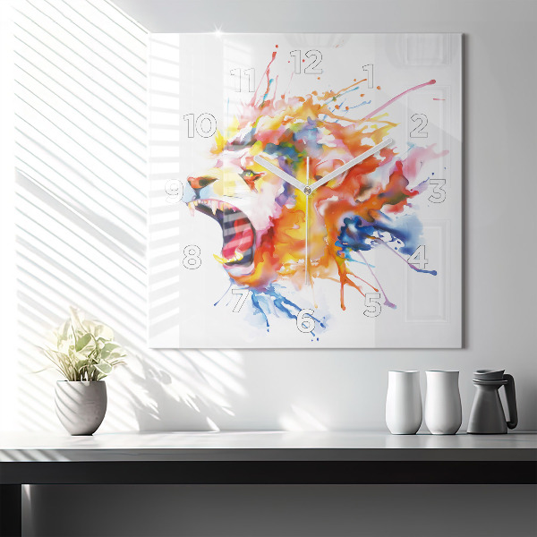 Square wall clock Lion - watercolor