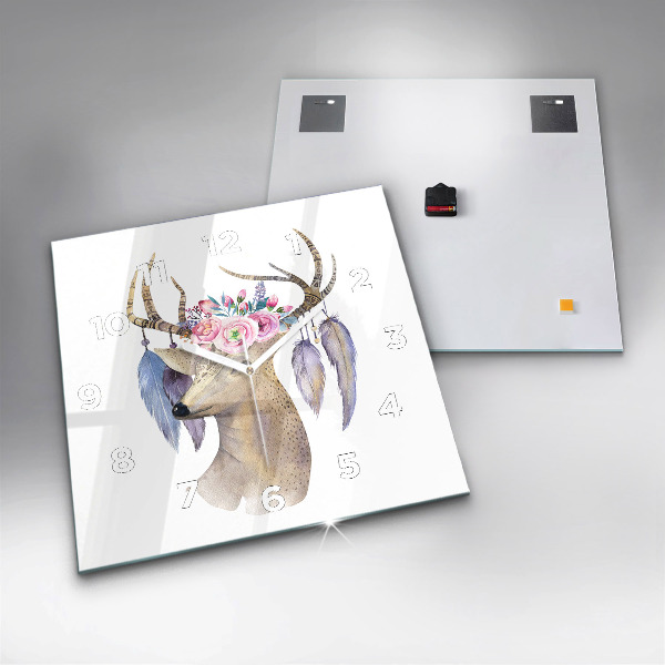 Square wall clock Deer head and flowers