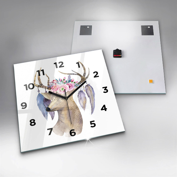 Square wall clock Deer head and flowers