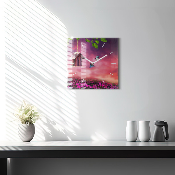 Square wall clock Birdhouse