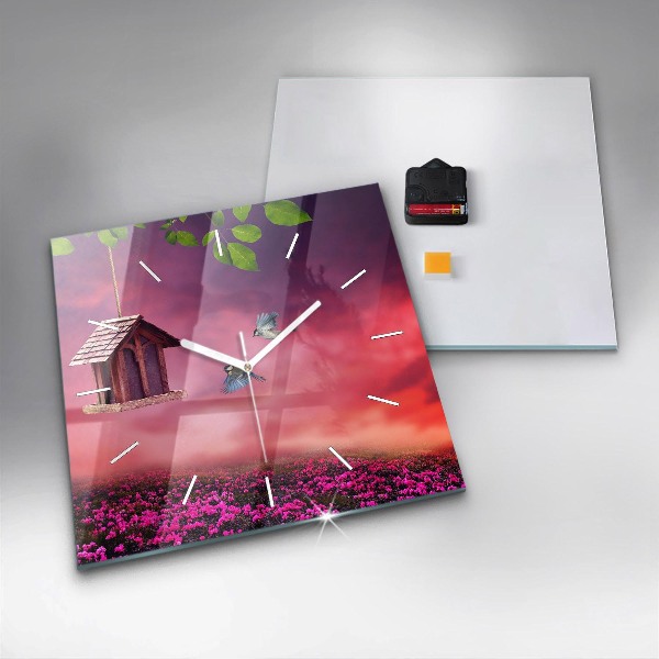 Square wall clock Birdhouse