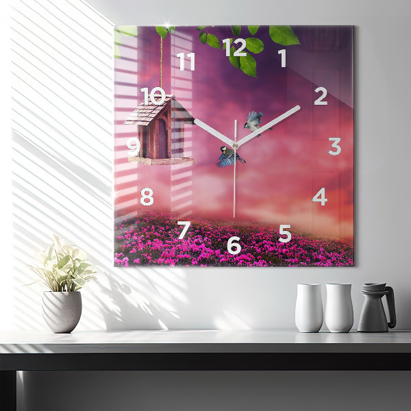 Square wall clock Birdhouse