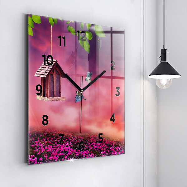 Square wall clock Birdhouse