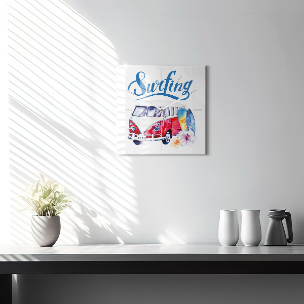 Square wall clock Car and Surfing sign