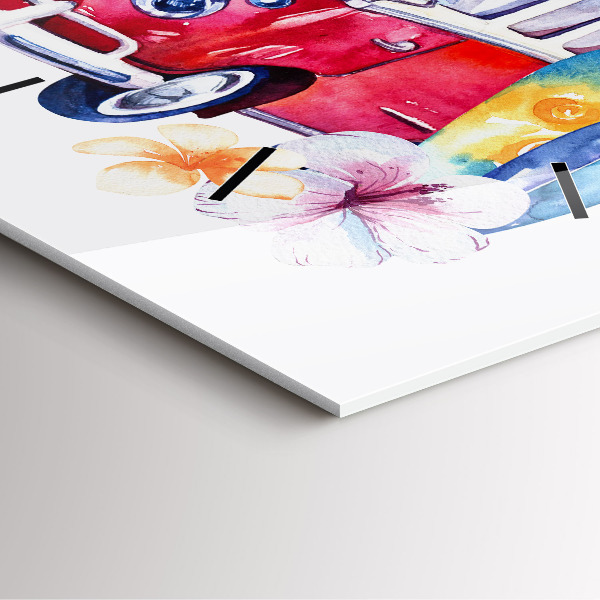 Square wall clock Car and Surfing sign