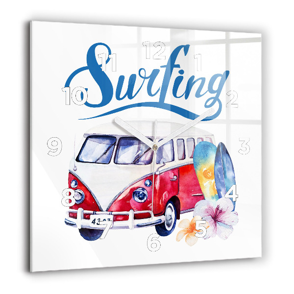 Square wall clock Car and Surfing sign
