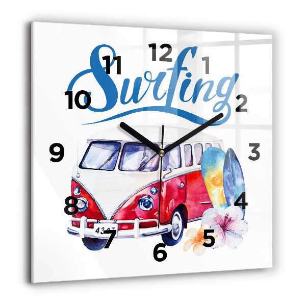 Square wall clock Car and Surfing sign
