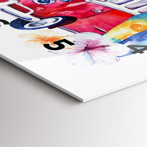 Square wall clock Car and Surfing sign