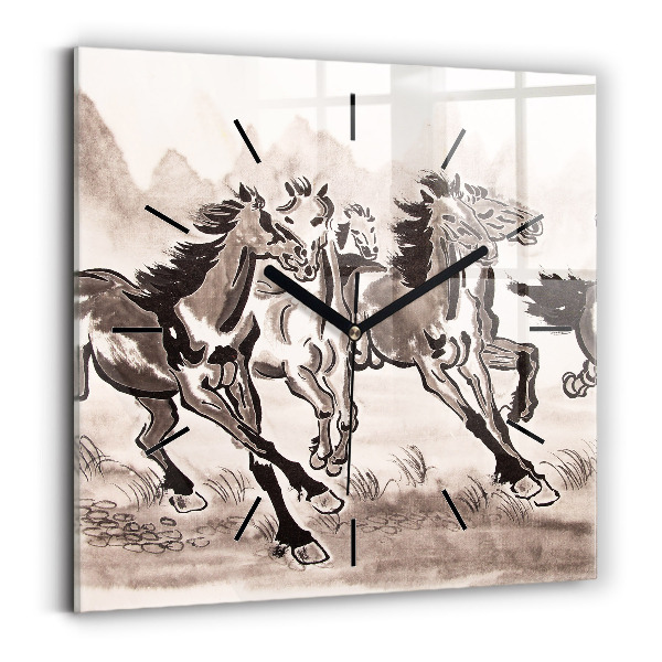 Square wall clock Galloping horses