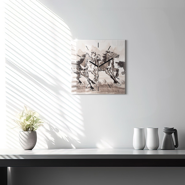 Square wall clock Galloping horses