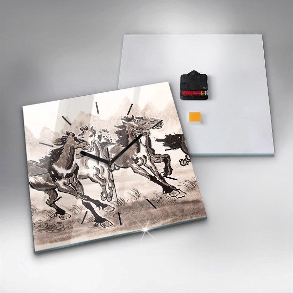 Square wall clock Galloping horses