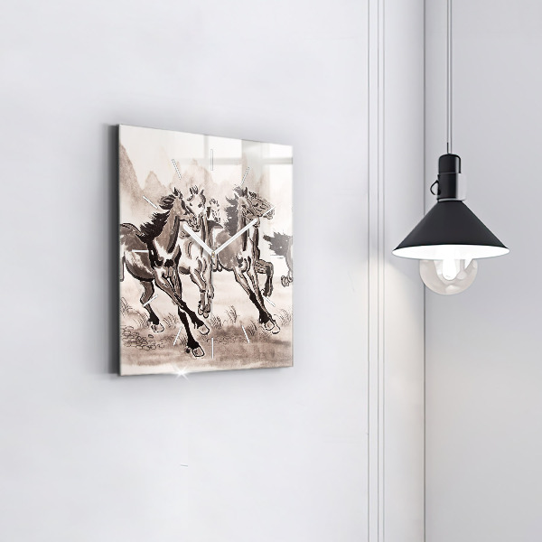 Square wall clock Galloping horses
