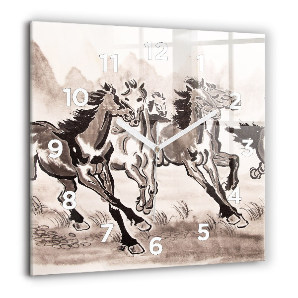 Square wall clock Galloping horses