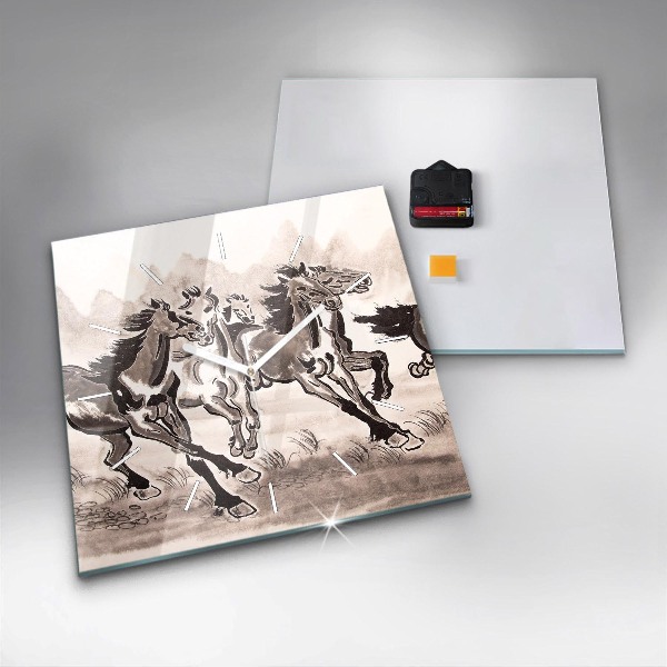 Square wall clock Galloping horses