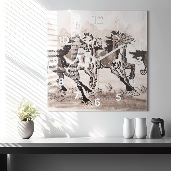 Square wall clock Galloping horses