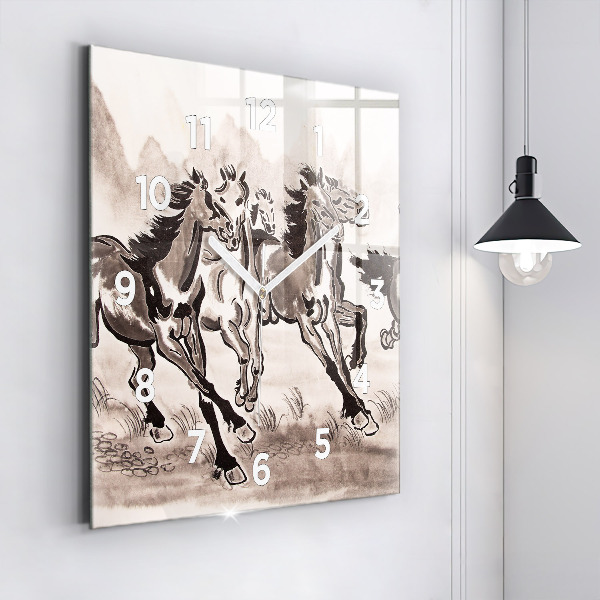 Square wall clock Galloping horses