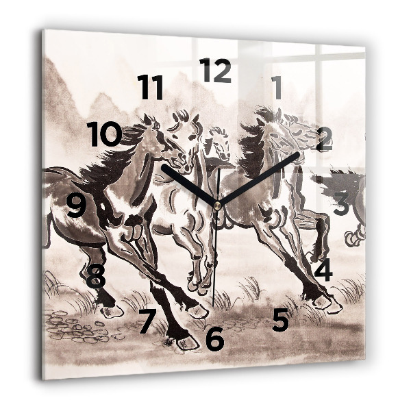 Square wall clock Galloping horses