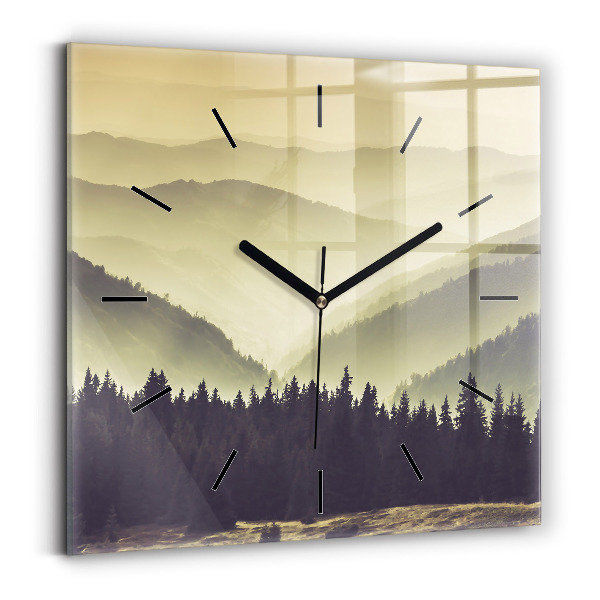 Square wall clock Misty mountain slopes