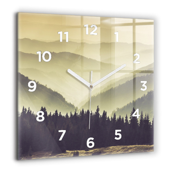 Square wall clock Misty mountain slopes