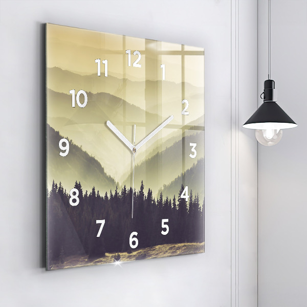 Square wall clock Misty mountain slopes