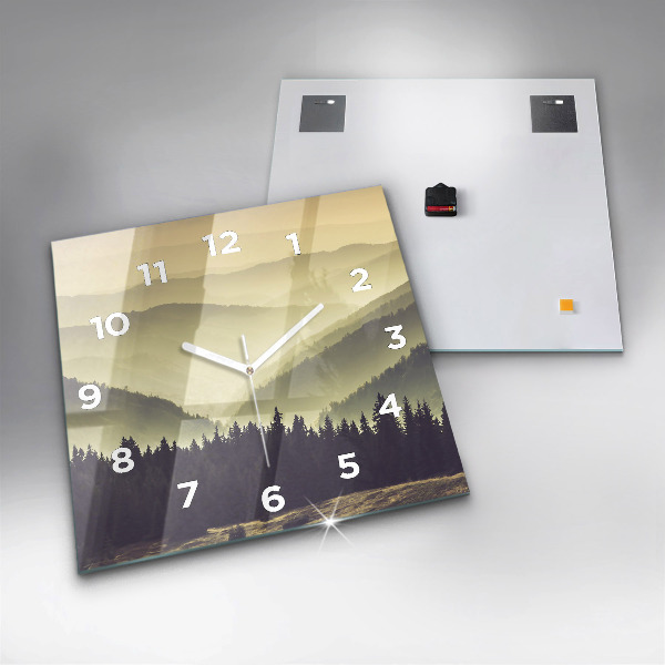 Square wall clock Misty mountain slopes