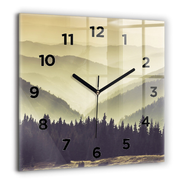 Square wall clock Misty mountain slopes