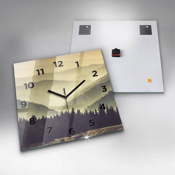 Square wall clock Misty mountain slopes