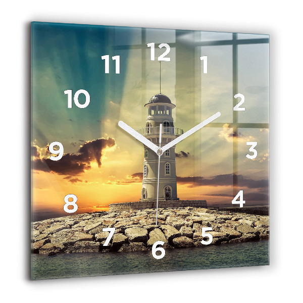 Square wall clock Lighthouse on the water