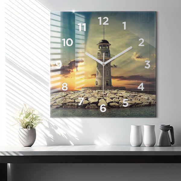 Square wall clock Lighthouse on the water