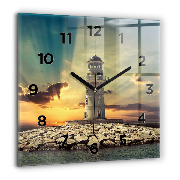 Square wall clock Lighthouse on the water