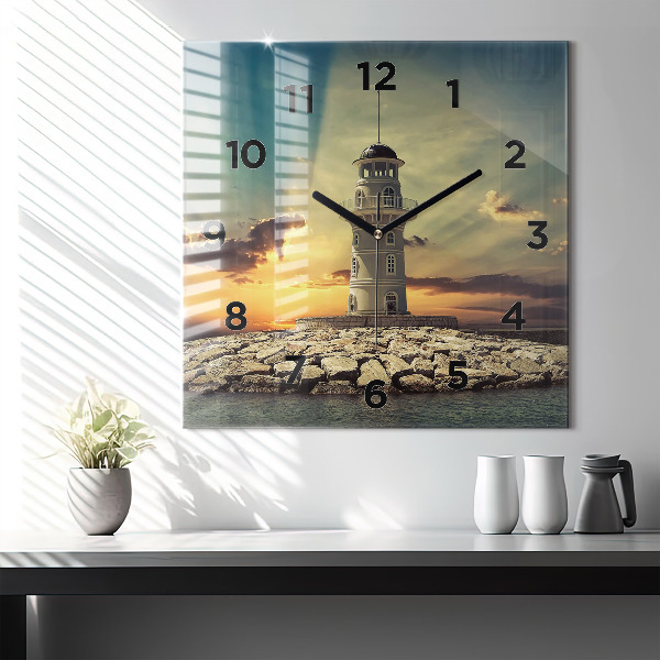 Square wall clock Lighthouse on the water